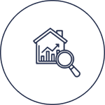 House icon with magnifying glass and graph.