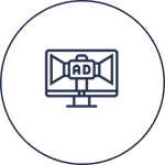 Computer screen with advertising symbol icon.