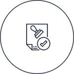 Stamp icon with check mark on document.