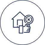 House and magnifying glass icon, dark background.