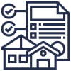 Document and houses with checklist icons.