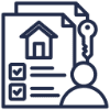 House document icon with key and person.